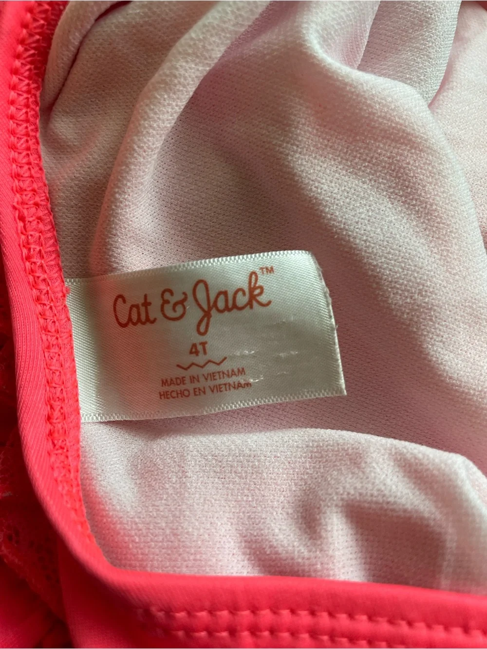 Cat & Jack Neon Pink Ruffle One-Piece Swimsuit Girls Size 4T